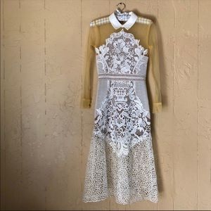 White Lace Mix Shirt Dress